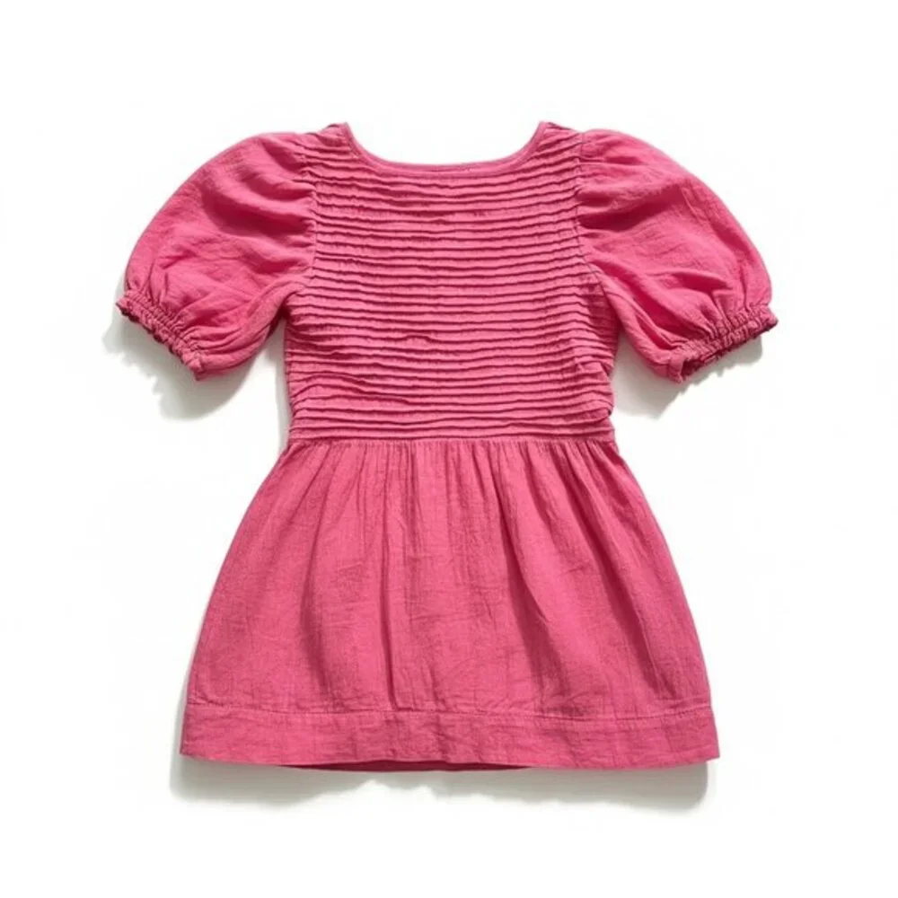 Free People Elsie Mini Dress‎ Pink Cotton Linen Puff Sleeve Babydoll Small
